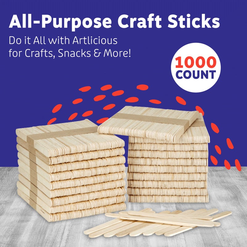 Artlicious 1000 Pcs Wooden Craft Sticks - Food Grade Popsicle Sticks for Crafts & Ice Cream Sticks - Wooden Sticks for Crafts - Wood Craft Sticks - Popsicle Sticks Bulk (Natural, 4.5" x 3/8") - Image 2